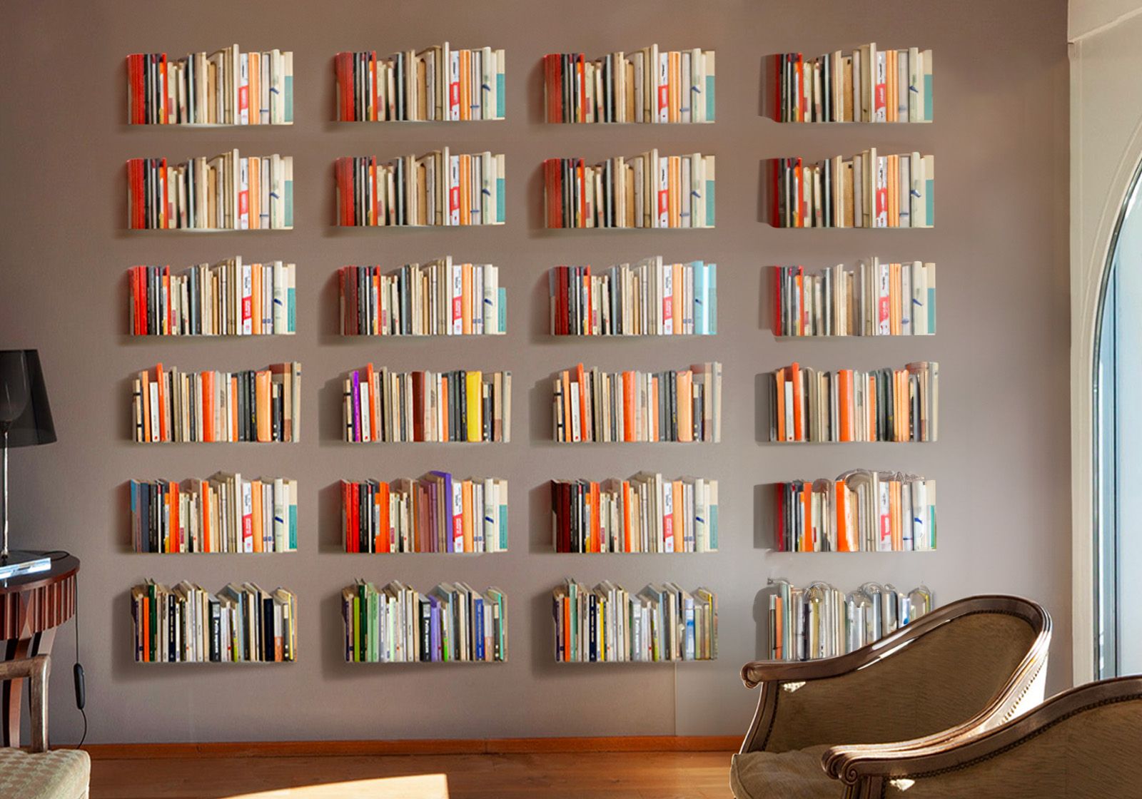Bookcase - Floating Bookshelves 17,7 x 5,9 in - White - Set of 24 Design Wall Shelves - 1