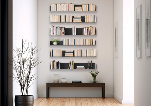 Étagère livre - Bibliothèque Murale 45 x 15 cm - Gris - Lot de 12 Bibliothèque murale - 1