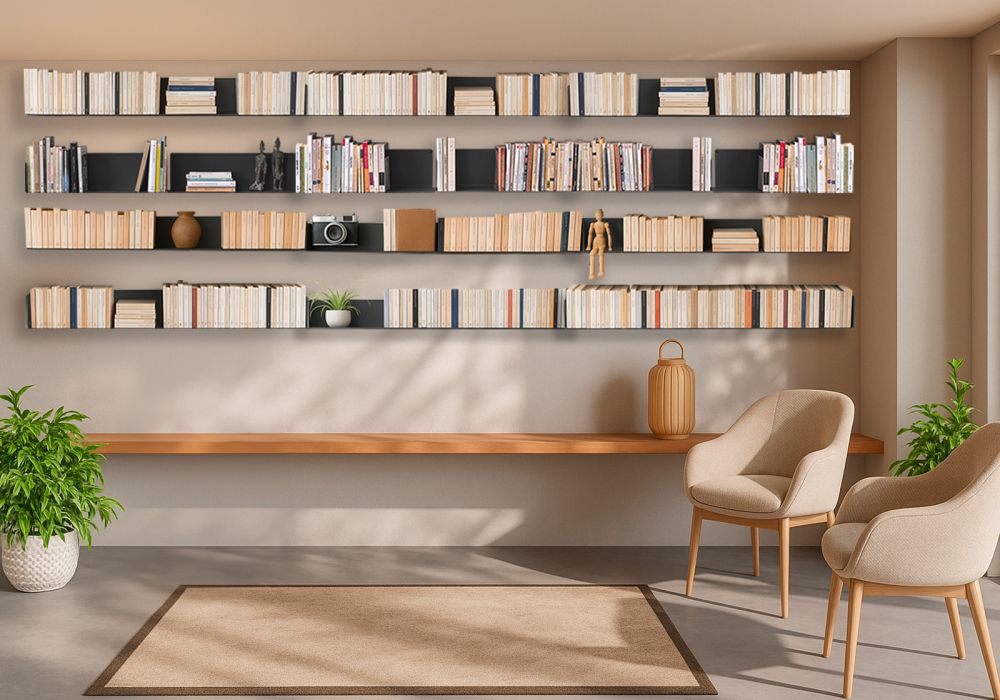 Bookcase - Wall shelves 45 cm - Set of 24 - Grey Grey shelves - 1 Bookcase - Wall shelves 45 cm - Set of 24 - Grey Grey shelves - 1