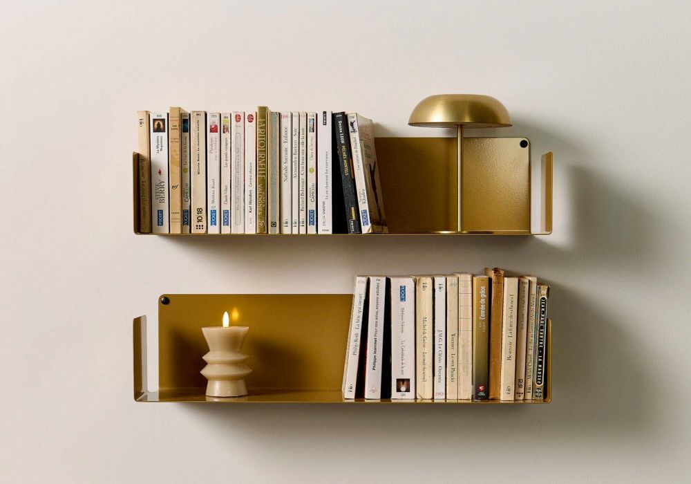 Wall Bookshelf 60 × 15 cm - Antique Gold - Set of 2 - Steel Bookshelves - 1