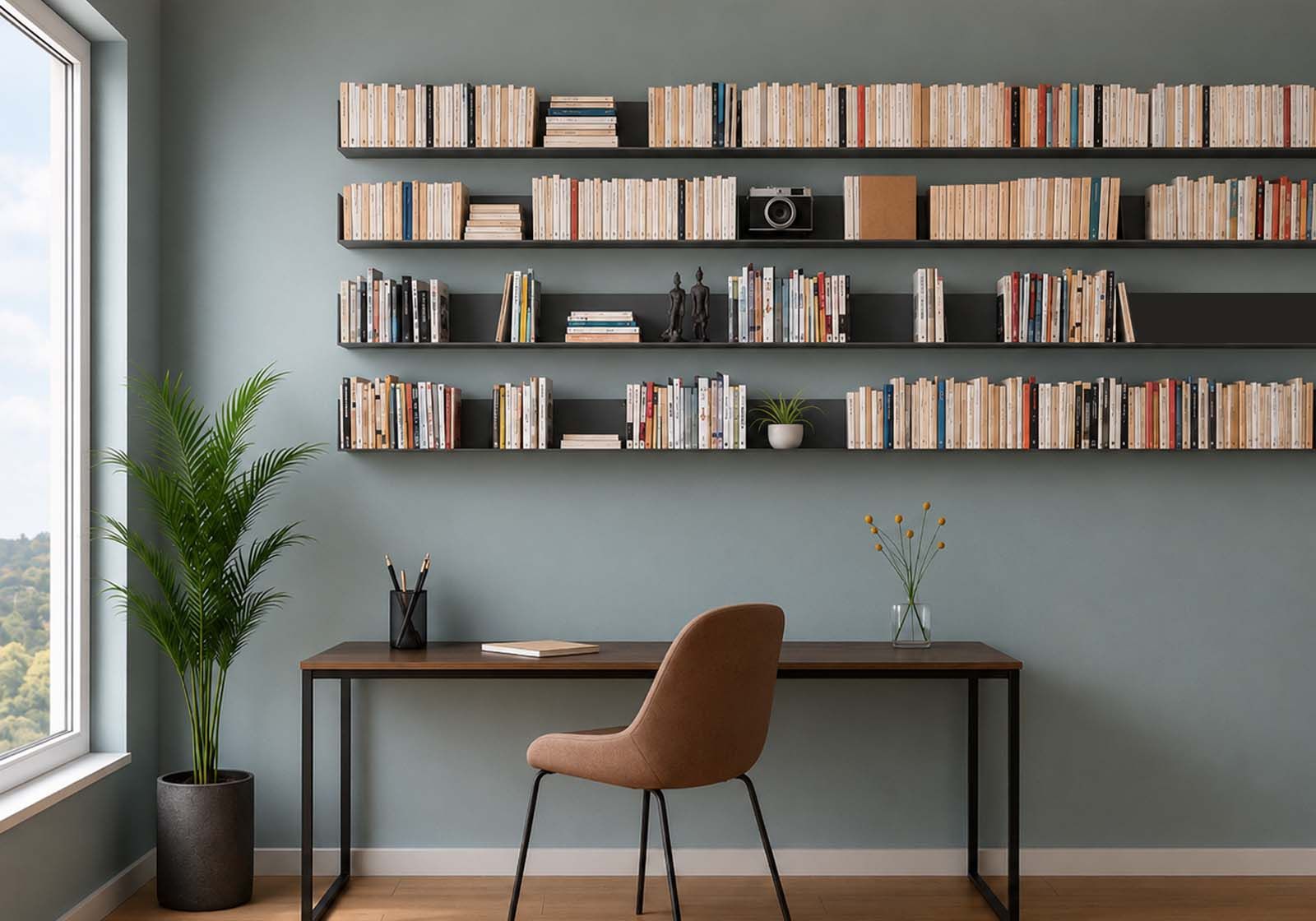 Mensola per libri - Libreria 45 x 15 cm - Set di 18 - Grigia in metallo Mensole grigie - 1