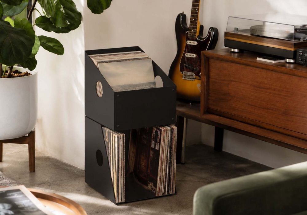 Opbergsysteem voor lp's - Zwart Metaal  2 niveaus Opbergsysteem voor Lp's - 1