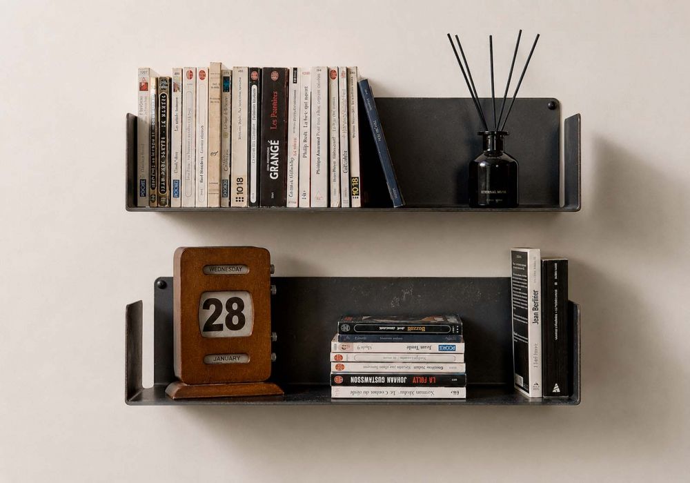 Bücherregale 60 x 15 cm - Industrie-Schwarz - Satz von 2 - Stahl Bunte Wandregale - 1