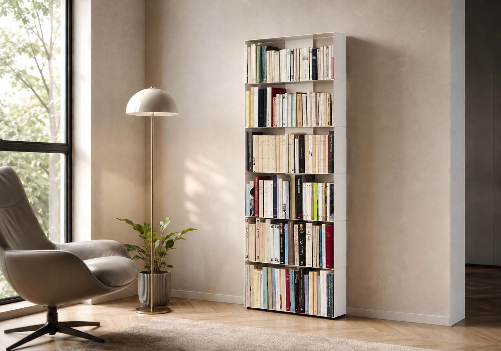 Bibliothèque blanche 60 cm - metal - 6 niveaux Bibliothèque - 1