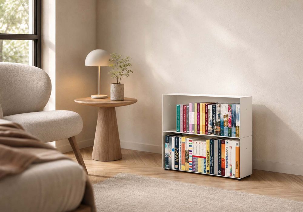 Lage boekenkast 60 cm - wit metaal - 2 niveaus Boekenkast - 1