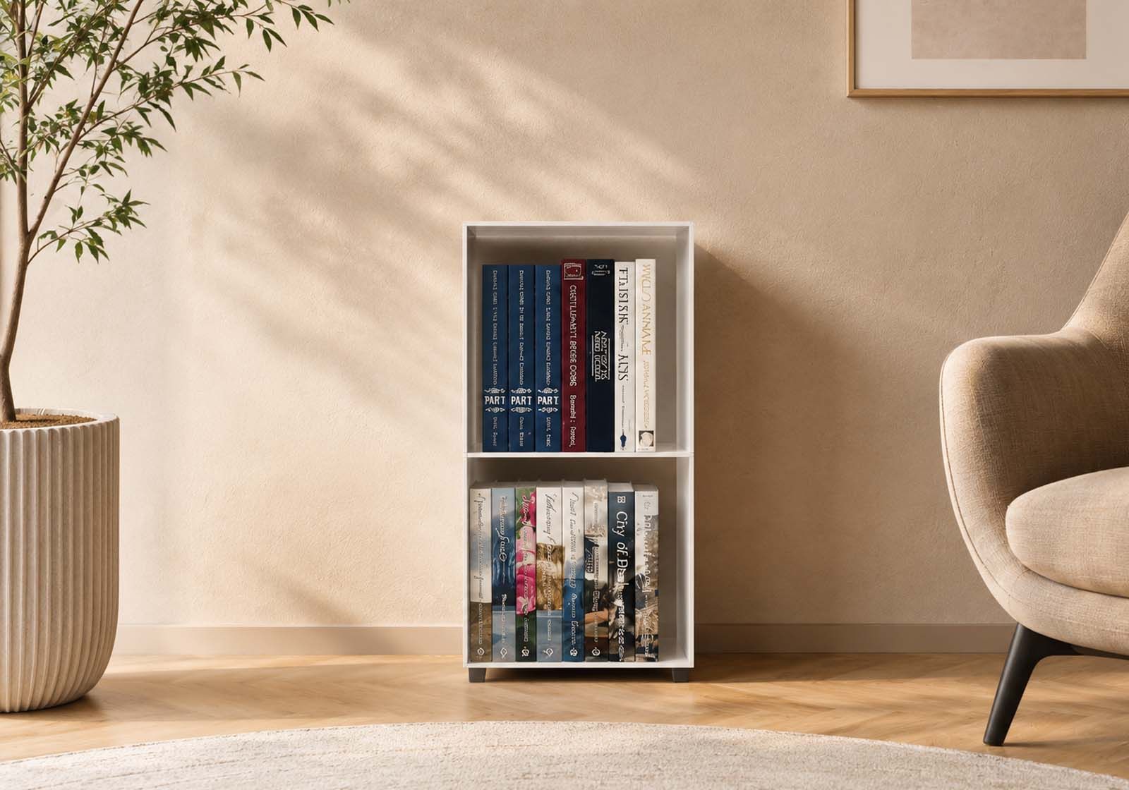 Lage boekenkast 30 cm - wit metaal - 2 niveaus Boekenkast - 1