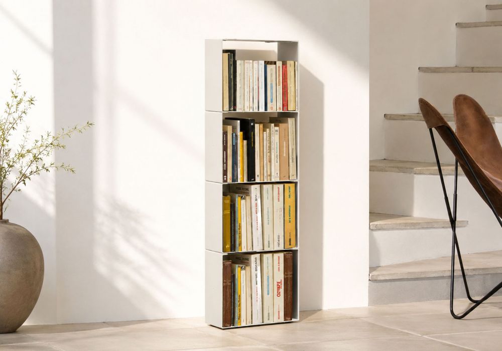 Narrow Bookcase 30 cm - white metal - 4 levels Bookcases - 1