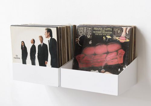 Rangement vinyle 33 tours mural blanc avec disques vinyles, étagères vinyles lot de 4