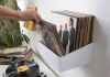 Étagère murale pour vinyle blanche avec disques vinyles 33 tours en rangement mural