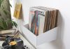 Étagère murale pour vinyle blanche avec disques vinyles 33 tours en rangement mural