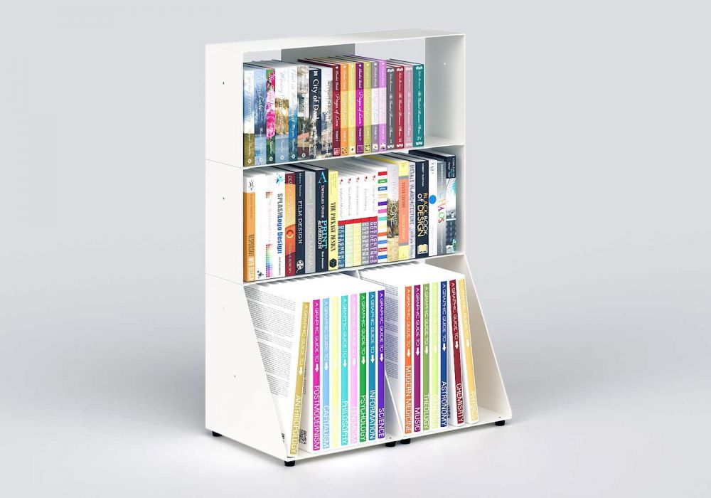 Bibliothèque basse 60 cm - métal blanc - 3 niveaux