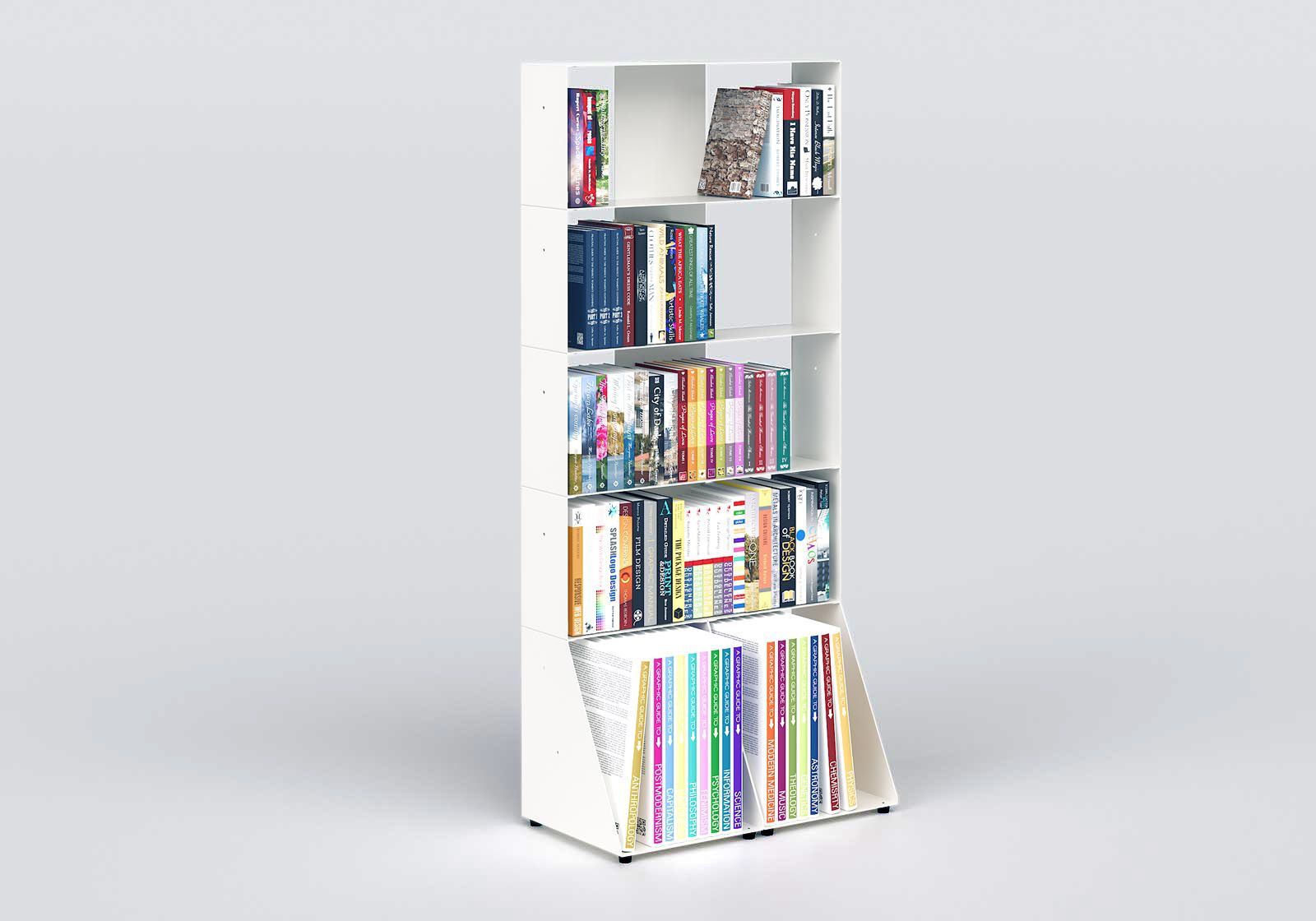 White Bookcase W60 H135 D32 Cm 5 Shelves, Bookcase Shelf Width