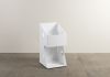 Boîte rangement vinyle sur pied en métal blanc pour disques vinyles 33 tours, meuble vinyle 2 niveaux